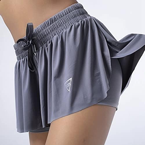 Shorts de borboleta esvoaçante feminina com bolsos, 2 em 1 esportes esportivos esportivos de ioga rápida