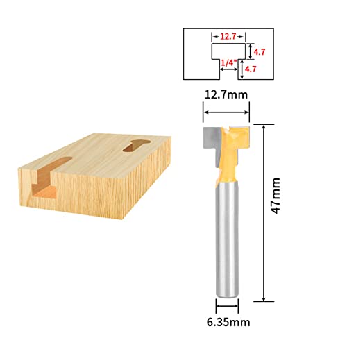 2pcs 1/4 de haste de haste shank t-slot bits bits de roteador de madeira de madeira 3/8 & 1/2 Amarelo e azul para orifícios