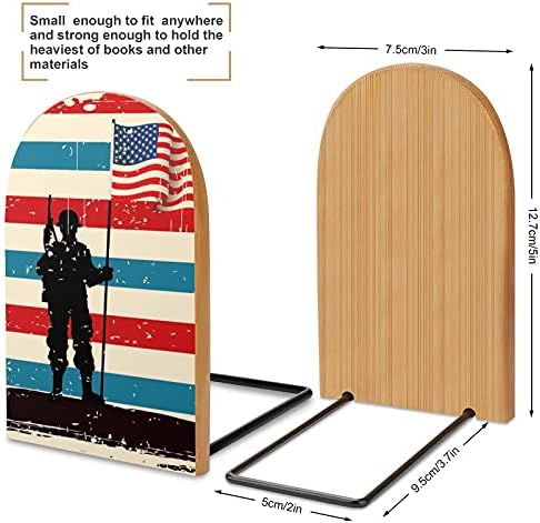 American Soldier and American Flag Book termina para as prateleiras Hotors Bookends Holder for Heavy Books Divider Modern Decorative