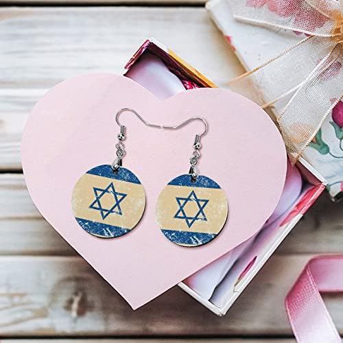Israel Retro Flag Brincos de madeira redonda pendente balanço jóias de ganchos de orelha para mulheres