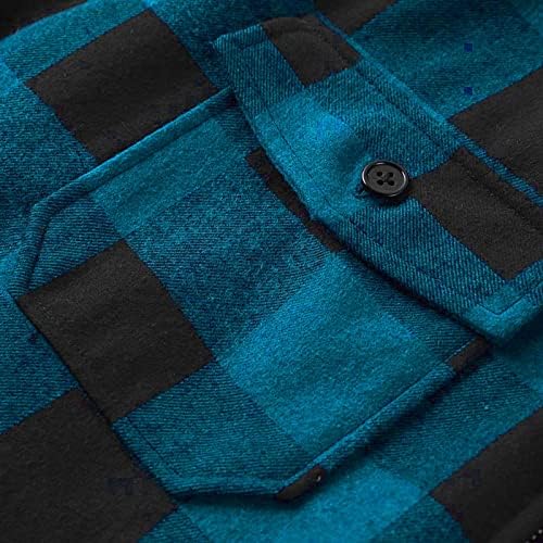 Jaquetas de flanela masculinas de Dsodan, batedeira de camisa de xadrez com capuz acolchoado, botão de camisa de espessura para baixo inverno plus size shackets