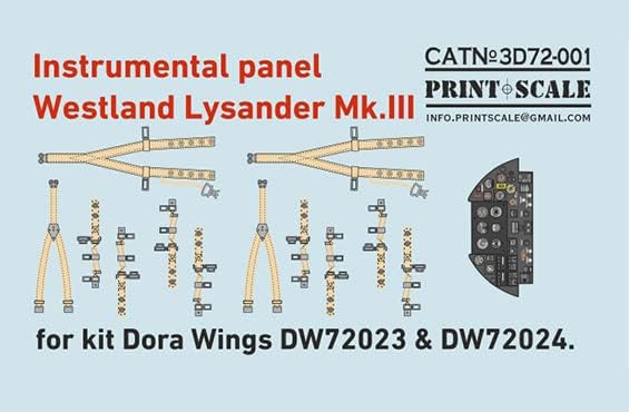 Escala de impressão PRS3D72-001 - 1/72 Painel Instrumental Westland Lysander Mk.iii