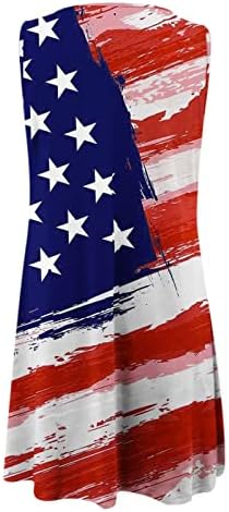 4 de julho Vestido para mulheres Vestido de tanque casual de verão EUA Flag de bandeira sem mangas o pescoço estrelas do buraco
