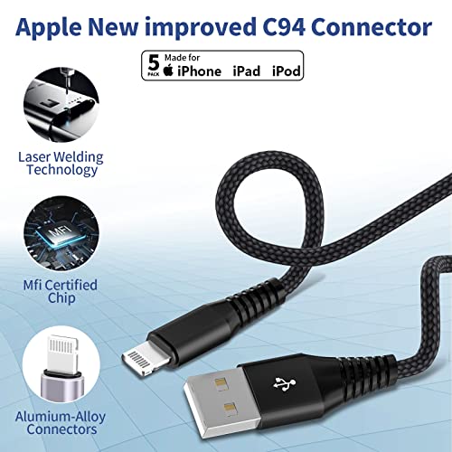 [Apple MFI Certified] Cabo de relâmpago curto de 5pack, cabo de carregamento rápido do iPhone USB para um cabo de alta velocidade
