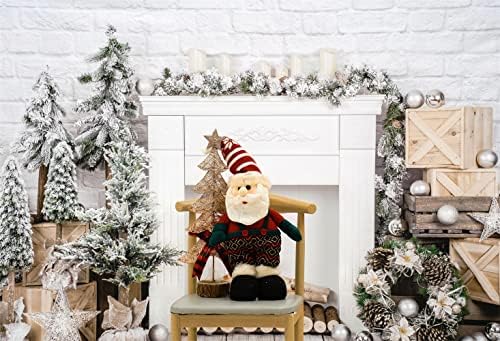 Kate 10 × 10ft Christmas lareira branca Brick Wall Photo Backdrop Xmas Pine Wreath Wreath Wooden Decoração Fundo