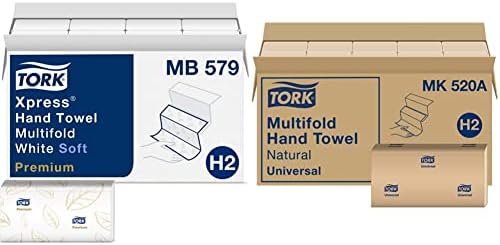 Tork Xpress Multifold Multifold Hand Toalha H2, absorvente, 16 x 135 folhas, MB579 e toalha de mão multifold H2, Universal, Fibras