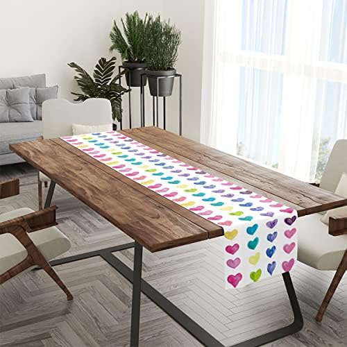 Corredor de mesa de coração em aquarela, decoração de mesa de jantar de dia dos namorados, romântico amor, amor de coração,