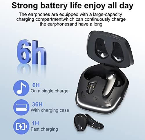 Earbud sem fio, fones de ouvido Bluetooth 5.2 em fones de ouvido estéreo de orelha construídos em microfone, fones de ouvido