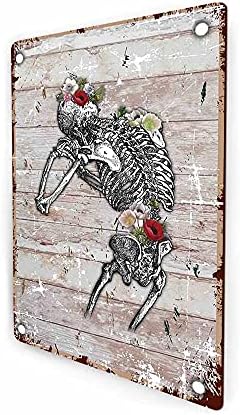 Anatomia Squeleto humano Flor floral Fazenda rústica Retro Retro Metal Wall Sign Decor, Decoração de estúdio para DR,