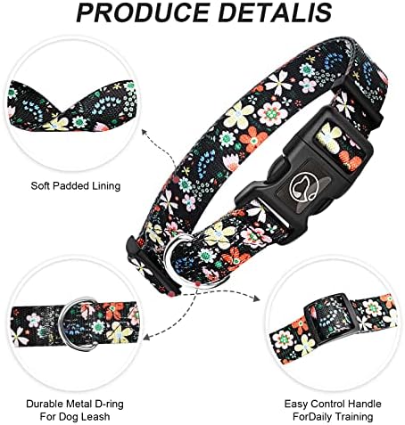 Colar de cachorro floral com fivela ajustável de design especial de design especial, colares de poliéster resistentes para meninas
