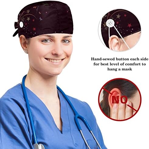 Enfermeiro limpar as mulheres cabelos longos, paisagem de fantasia touca de trabalho ajustável com botão e arco -arco