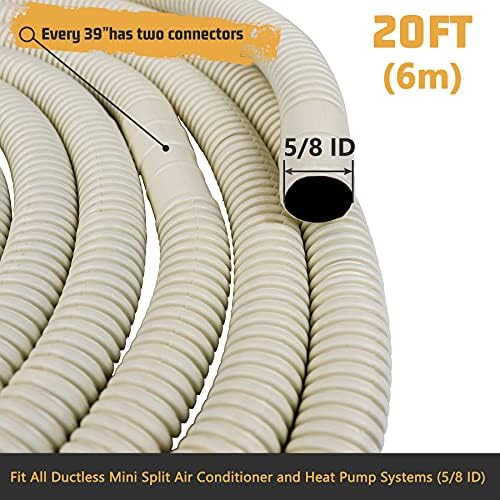 Peças CA de 20 pés de drenagem de água de água Tubo flexível para Mini Split Mini Split Air Conditioner Heat Systems; 5/8