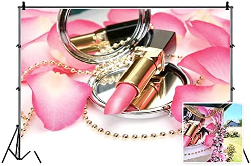 Leyiyi 5x3ft Fotografia Moda de pano de fundo Make Up Blog Background Background Petal Lipstick Mirror Bolsa Colar Girls Room