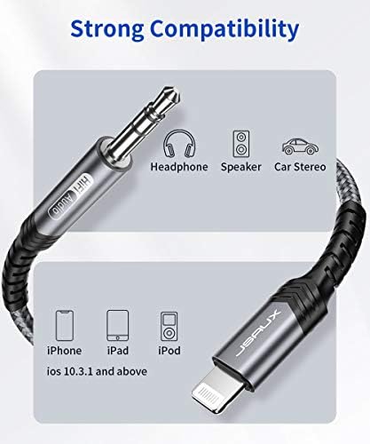 Aux Cord for iPhone 3,3 pés [Certificado da Apple MFI] JSAUX 3,5mm Aux cabo para carro compatível com iPhone 14 13