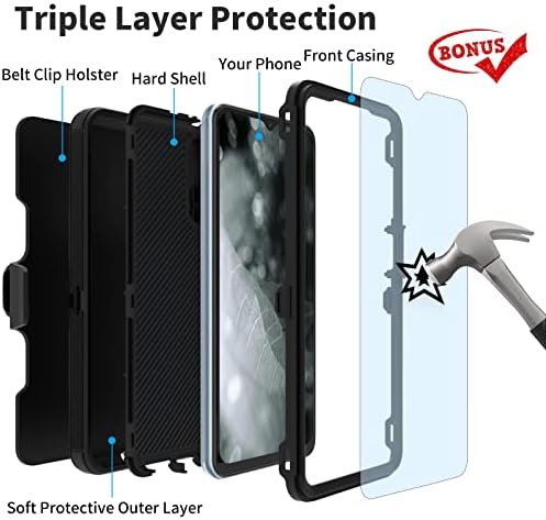 Caso do coldre de clipe de cinto EdgfrTOIO para T-Mobile Revvl 6 Pro 5G 6.82 Com o protetor de tela, proteção de tripla