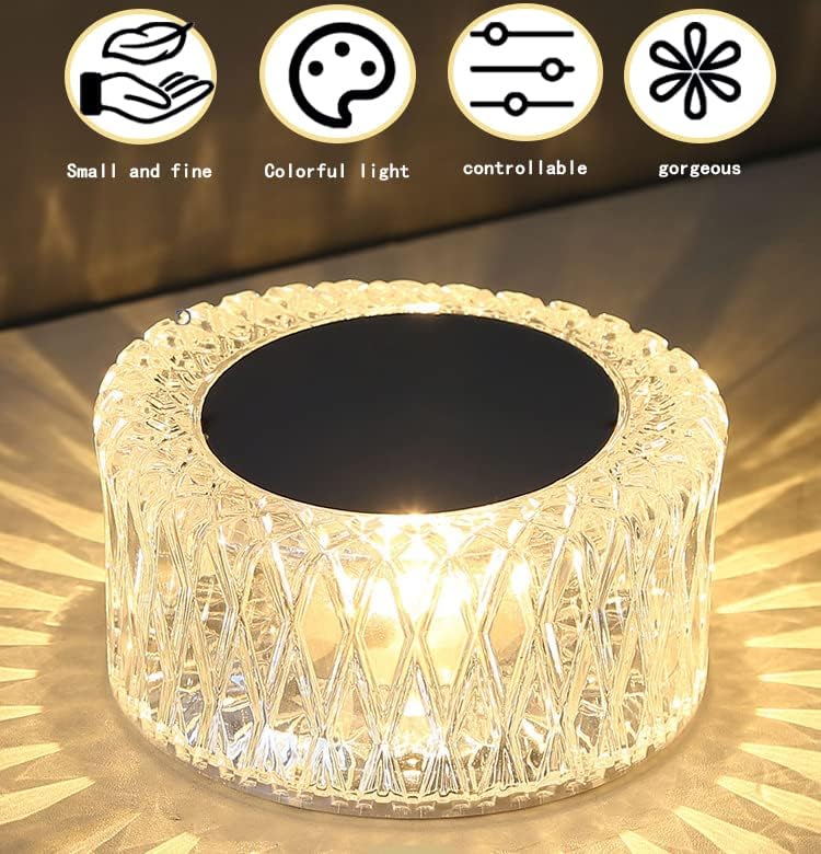 Luminária de mesa de cristal portátil portátil EJFOIEJ, lâmpada de mesa de brilho de três níveis, lâmpada recarregável de