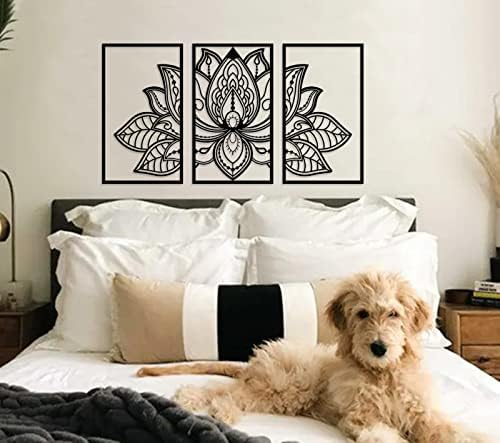 Estart Lotus Flower Metal Wall Art Set, Religion Faith Mandala Decoração de parede para casa para sala de estar, quarto, escritório e quarto de ioga