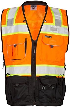 ML Kishigo S5003-XL Classe 2 Orange Surveyors Security Vest | Poliéster sólido | Bottom de serviço pesado | Material reflexivo