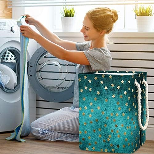 Deyya Cestas de lavanderia à prova d'água Alto robustível estrelas douradas dobráveis ​​Gold Green Starry Night Sky Print Hort para crianças adultos meninos adolescentes meninas em quartos banheiro