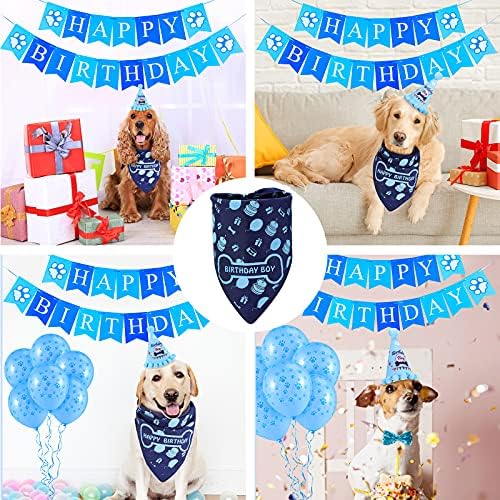 Lignest 16 PCs Dog Birthday Party Supplies Conjunto - Bandana de aniversário com chapéu de aniversário de cachorro, cachecol,