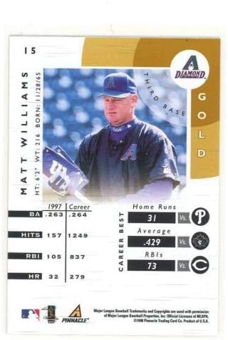 1998 Pinnacle Certified Mirror Gold 15 Matt Williams Baiance Test Issue - Cartões de beisebol não assinados