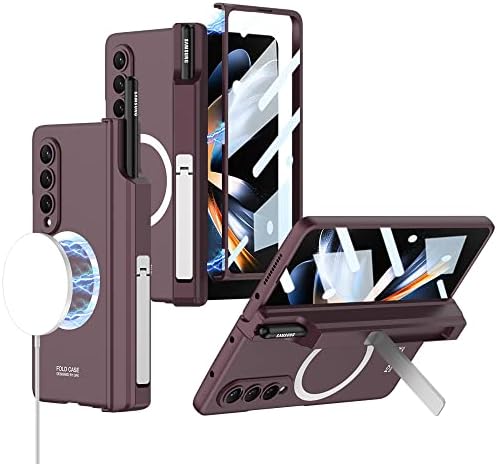 Baili Galaxy Z Fold3 Caso magnético, suporta MagSafe e carregador sem fio para Samsung Galaxy Z Fold 3 5G, Ultra -Magnetic Suction Z Fold3 Caixa com Kickstand & Pen Adapta -se ao suporte de veículo preto