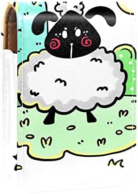 Bolsa de batom de batom de maquiagem de oryuekan com espelho portátil de armazenamento de batom portátil Organizador de armazenamento de brilho labial, desenho animado animal adorável ovelha