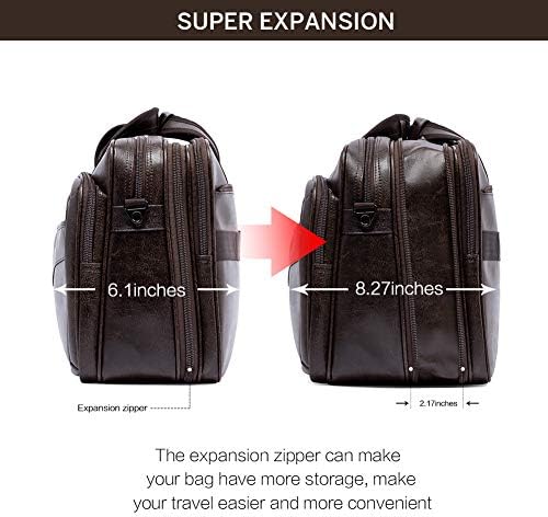 Borda de couro Bromen para homens 15,6 polegadas Laptop Messenger Bag Expandível de grande capacidade Bolsa de viagem Duffle Duffle