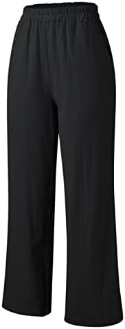 Mmknlrm Womens Casual Cor Solid Colloge Pockets elásticos da cintura elástica calças de calças longas femininas
