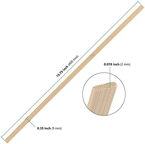 Hakzeon 300 PCs 15,5 polegadas Natural Bamboo Sticks, Becas de tinta de madeira plana extra-longa, 3/8 polegadas de largura para artesanato, projetos de artes e escolar