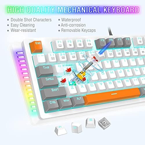 Teclado mecânico de 60% e-yooso, teclado com fio de jogo TKL com 87 teclas compactas de cor sólida Lit e RGB SideLight para PC,