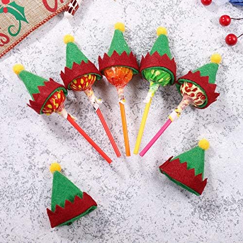 AMOSFUN 12pcs mini chapéu de natal de natal elfo design lollipop top wraps copers cocô chapéu de embalagem tampa de garrafa de vinhos para pirulito capa de doces decorações de decoração