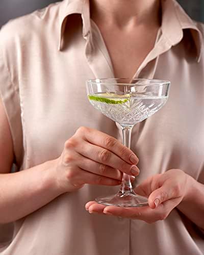 Pasabahce coupe coquetel copos Conjunto de 4 - Martini exclusivo, copos de margarita - copos de cupê de champanhe atemporal - design de cristal - 8,6 oz de copos de caule de comprimento
