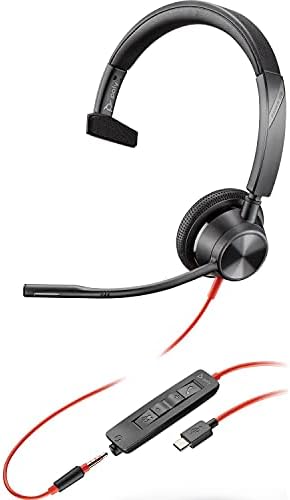 Plantronics - Blackwire 3315 Wired, ouvido único USB -A com microfone de boom - conecte -se ao PC/Mac via USB -A ou Mobile/Tablet via conector de 3,5 mm - funciona com equipes, zoom e mais