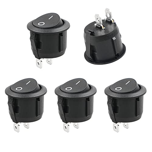 Qteatak 5 pcs SPST Snap-in On-off 2 Pin Round Snap Rocker Boat Boat Black AC 250V 6A 125V 10A Para utensílios domésticos