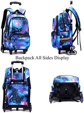 Vidoscla misteriosa mochila de mochila rolante do céu estrelado, alunos do ensino fundamental, bolsa de escola de transporte