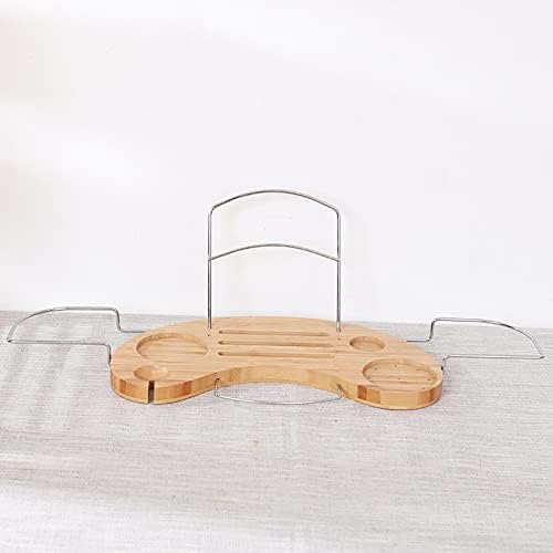 Bandeja de banheira de Miunv bandeja de banho de bambu, prateleira lateral de bambu para stand, caddy de mesa para encostas de luxo, acessórios multifuncionais Organizador de vidro de vinhos, 43,5 * 25 * 2,5cm