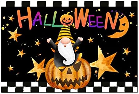 Halloween Gnome Wood Sign Pumpkin Halloween Decorações de festas estrela Lua Decoração xadrez de madeira Placa de madeira Decoração