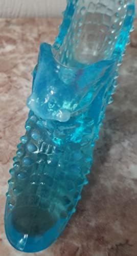 Quatro belezas colecionáveis ​​Fenton Art Glass Hobnail Shoe Cat Shoe - Blue Opalescent Glass - Original