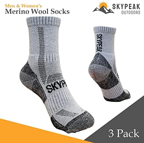Skypeak ao ar livre meias de caminhada de lã merino, almofada de umidade térmica Wicking Crews para homens e mulheres, 3 pacote