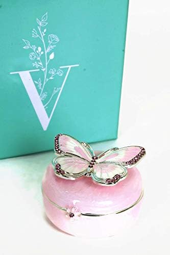 VI N VI Caixa de bugigangas de jóias de dobradiça de borboleta rosa | Estatueta colecionável pintada à mão e exibição de jóias