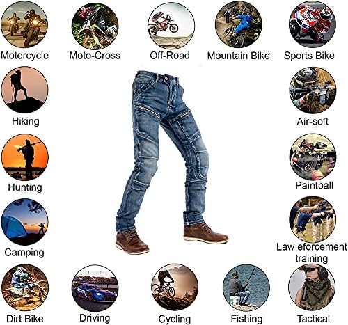 Lomeng Motorcycle Jeans com calças de corrida de motocicletas Kevlar com o quadril de joelho CE Removável blindado para homens