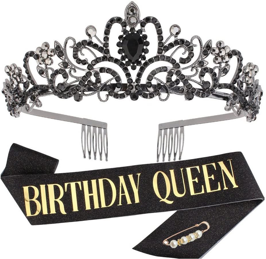 Latfz Birthday Bitch Sash & Crown Tiara Kit - Presente de aniversário de aniversário de brilho de brilho para mulheres
