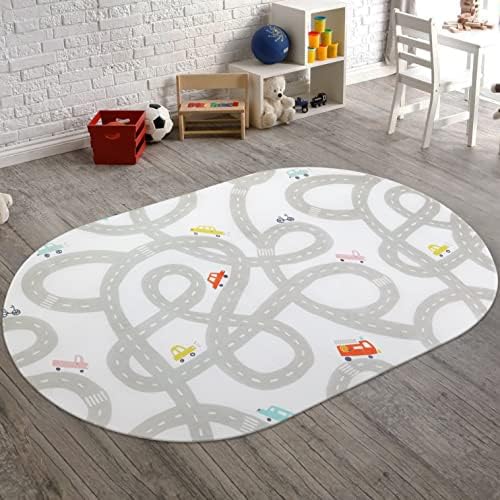 Trânsito rodoviário tapete infantil crianças brincando com carros playmat 3x5 pés, lavabável jogo de jogo para crianças de jogo, não escorregamento se diverte tapete de berçário de bebê seguro para a sala de jogos do garoto de menino