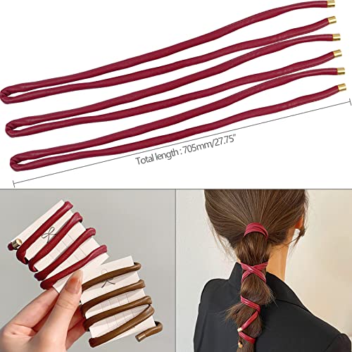 3pcs mais recentes bandos de cabelo de cabelo de couro envoltem suportes de trança de rabo de cavalo gravata francesa de penteado, cor vermelha
