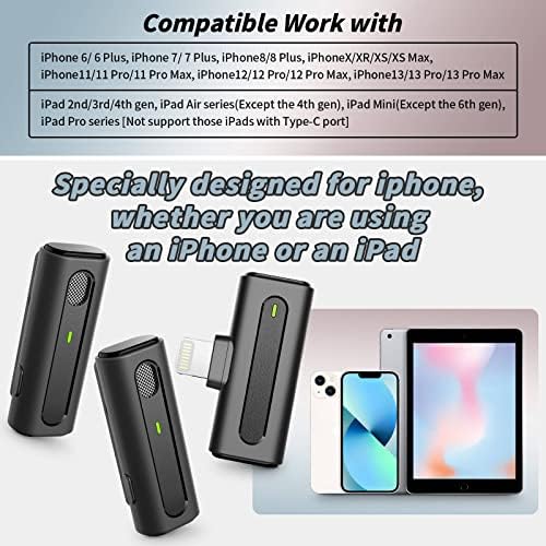 Leereel 2 Pack Microfones Lavalier sem fio para iPhone iPad, microfones de lapela dupla com estojo de carregamento para vlog youtube