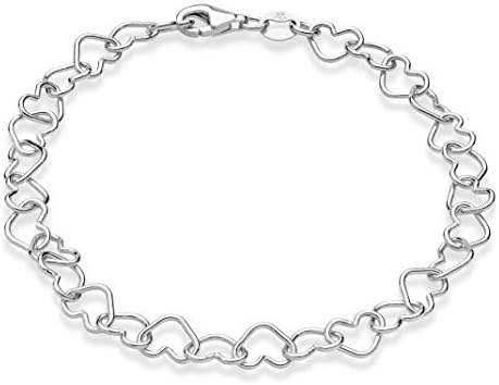 Miabella Sterling Silver Italian 5mm Rolo Heart Link Chain Bracelet para mulheres adolescentes, feitas na Itália