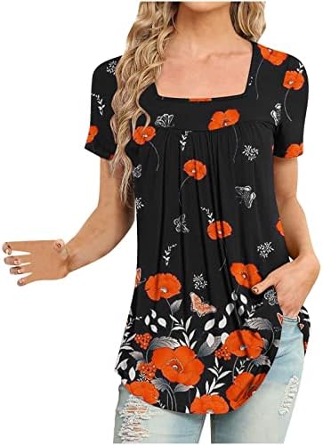 Mulheres de manga curta Tops Floral Graphic Loose Fit Bloups Tshirts Vneck Scoop pescoço Spandex Lounge outono Tops