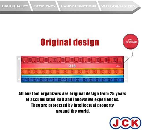 JCK Professional Quality Aluminium Multi-Size Bandey com faixa especial de design especial e 360 ​​graus de posicionamento rotativo pregos vermelhos, laranja e azul para ferramenta métrica/imperial soquete seguro