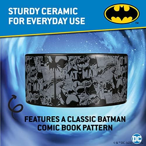DC Comics vintage Batman Black Ceramic Dog Bowl, 6 polegadas | Tigela de cachorro de cerâmica preta com o logotipo oficial